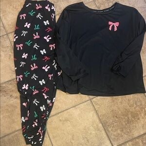 JOYSPUN Women’s Pajamas with Bow Design - Black and Pink